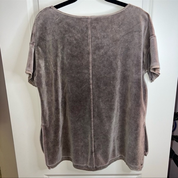 UMGEE Top Crushed Velvet Pullover Round Neck Soft Brown Gray Boho Shirt - Picture 3 of 3